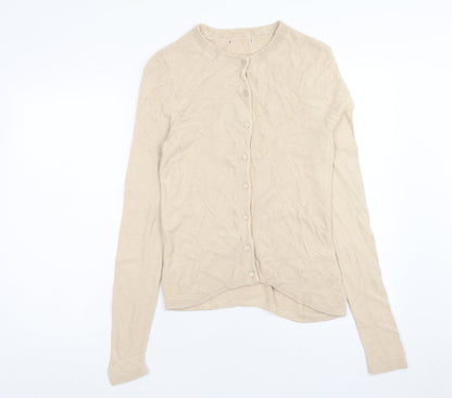 Marks and Spencer Womens Beige Scoop Neck Acrylic Cardigan Jumper Size 10