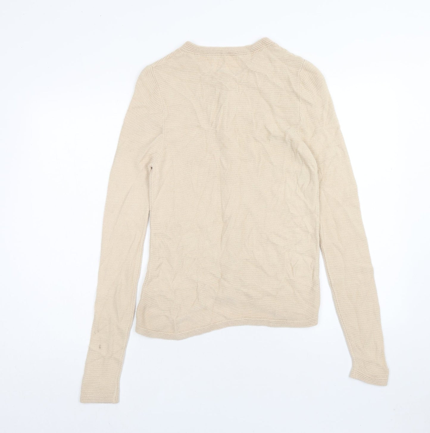 Marks and Spencer Womens Beige Scoop Neck Acrylic Cardigan Jumper Size 10