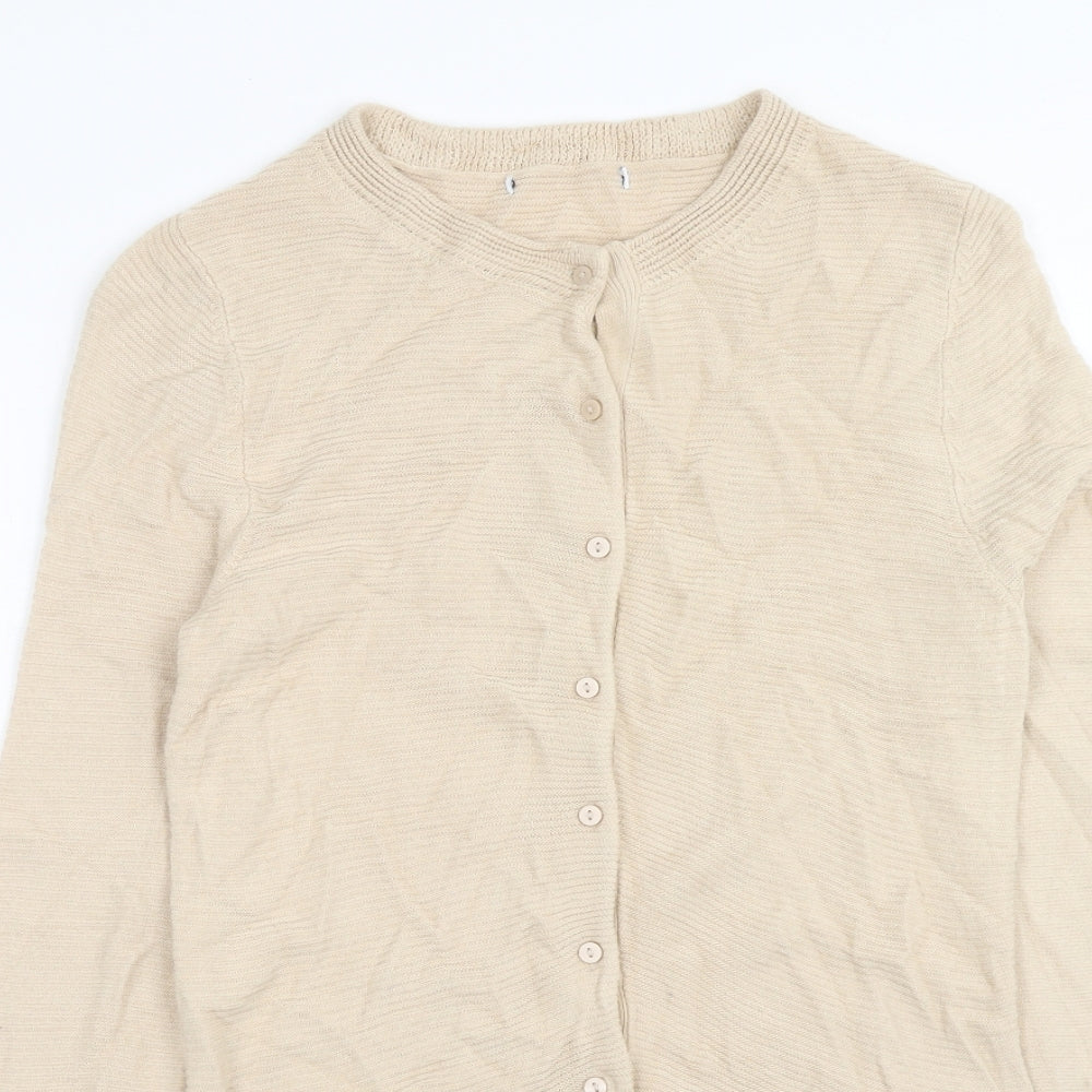 Marks and Spencer Womens Beige Scoop Neck Acrylic Cardigan Jumper Size 10