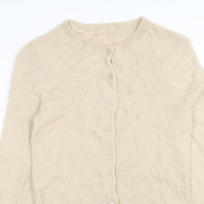 Marks and Spencer Womens Beige Scoop Neck Acrylic Cardigan Jumper Size 10