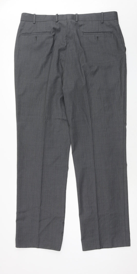 Full Circle Mens Grey Wool Trousers Size 44 in Regular Zip
