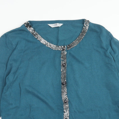 Joanna Hope Womens Blue Scoop Neck Cotton Cardigan Jumper Size 12