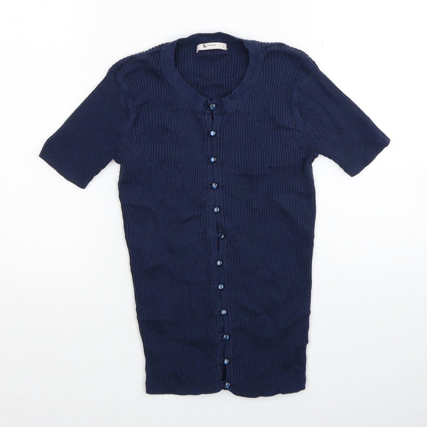 TU Womens Blue Round Neck Cotton Cardigan Jumper Size 8