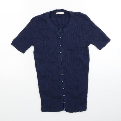 TU Womens Blue Round Neck Cotton Cardigan Jumper Size 8