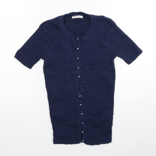 TU Womens Blue Round Neck Cotton Cardigan Jumper Size 8