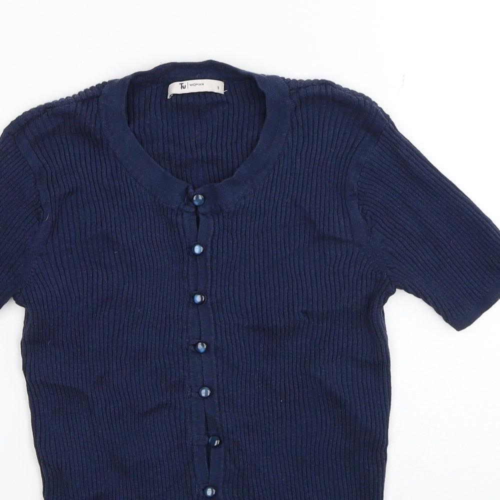 TU Womens Blue Round Neck Cotton Cardigan Jumper Size 8