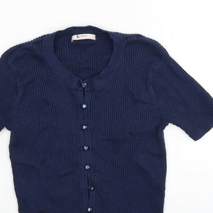 TU Womens Blue Round Neck Cotton Cardigan Jumper Size 8