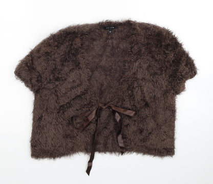 Per Una Womens Brown V-Neck Polyamide Shrug Jumper Size 10 - Fluffy Satin Tie Front