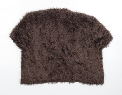 Per Una Womens Brown V-Neck Polyamide Shrug Jumper Size 10 - Fluffy Satin Tie Front