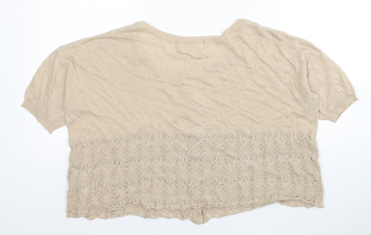 Deluxe Womens Beige Scoop Neck Cotton Cardigan Jumper Size XS