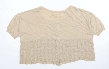 Deluxe Womens Beige Scoop Neck Cotton Cardigan Jumper Size XS