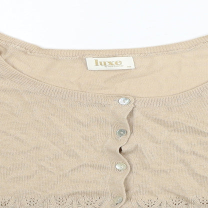 Deluxe Womens Beige Scoop Neck Cotton Cardigan Jumper Size XS