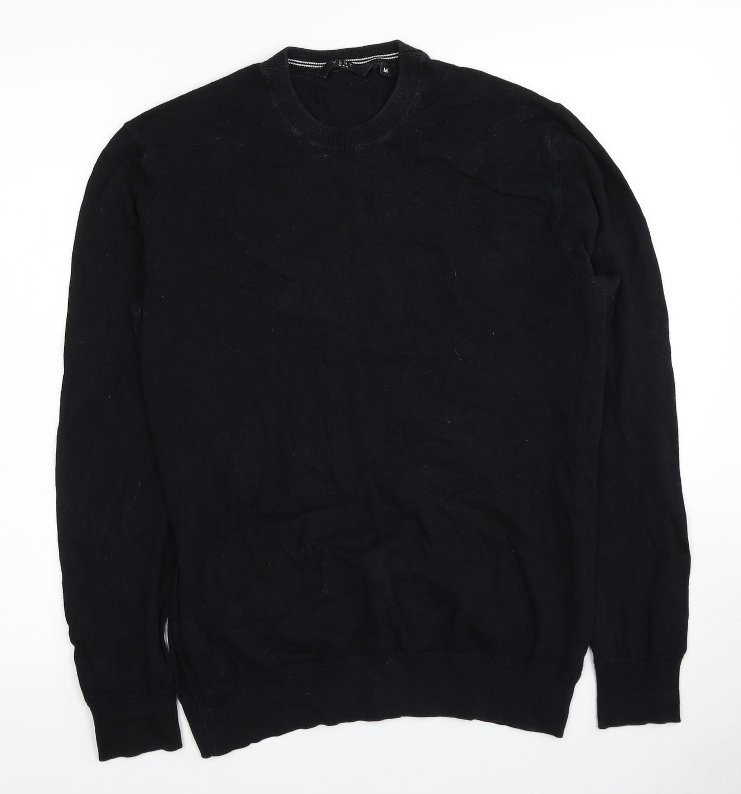 Very Mens Black Round Neck Cotton Pullover Jumper Size M