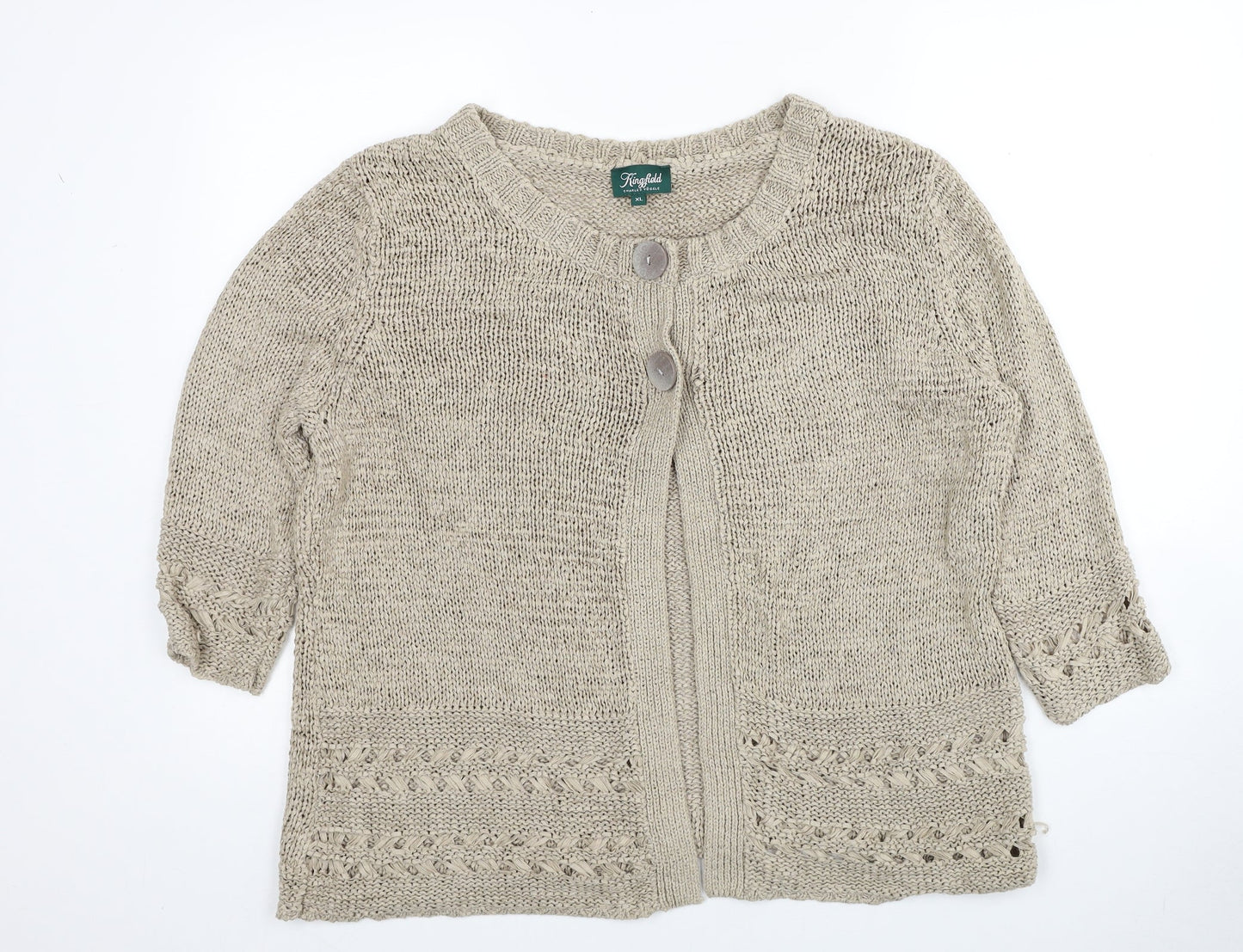 Kingfield Womens Beige Scoop Neck Acrylic Cardigan Jumper Size XL