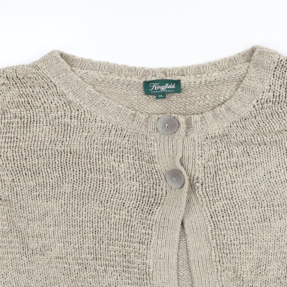 Kingfield Womens Beige Scoop Neck Acrylic Cardigan Jumper Size XL