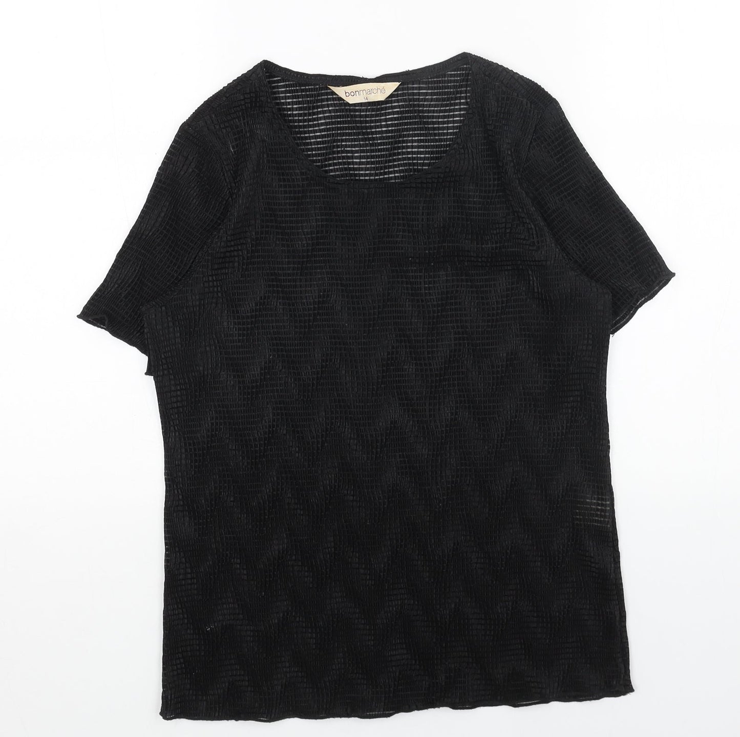 Bonmarché Womens Black Polyester Basic T-Shirt Size 14 Round Neck