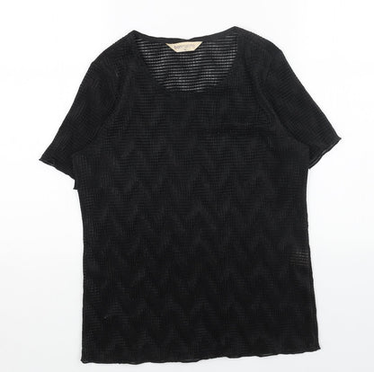 Bonmarché Womens Black Polyester Basic T-Shirt Size 14 Round Neck
