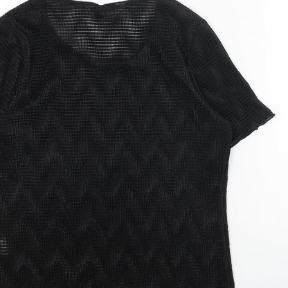 Bonmarché Womens Black Polyester Basic T-Shirt Size 14 Round Neck