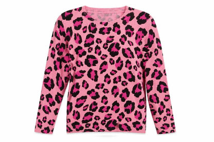 Marks and Spencer Womens Pink Scoop Neck Animal Print Acrylic Pullover Jumper Size 6 - Leopard Print