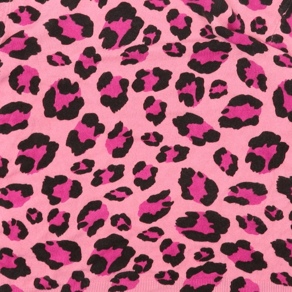 Marks and Spencer Womens Pink Scoop Neck Animal Print Acrylic Pullover Jumper Size 6 - Leopard Print
