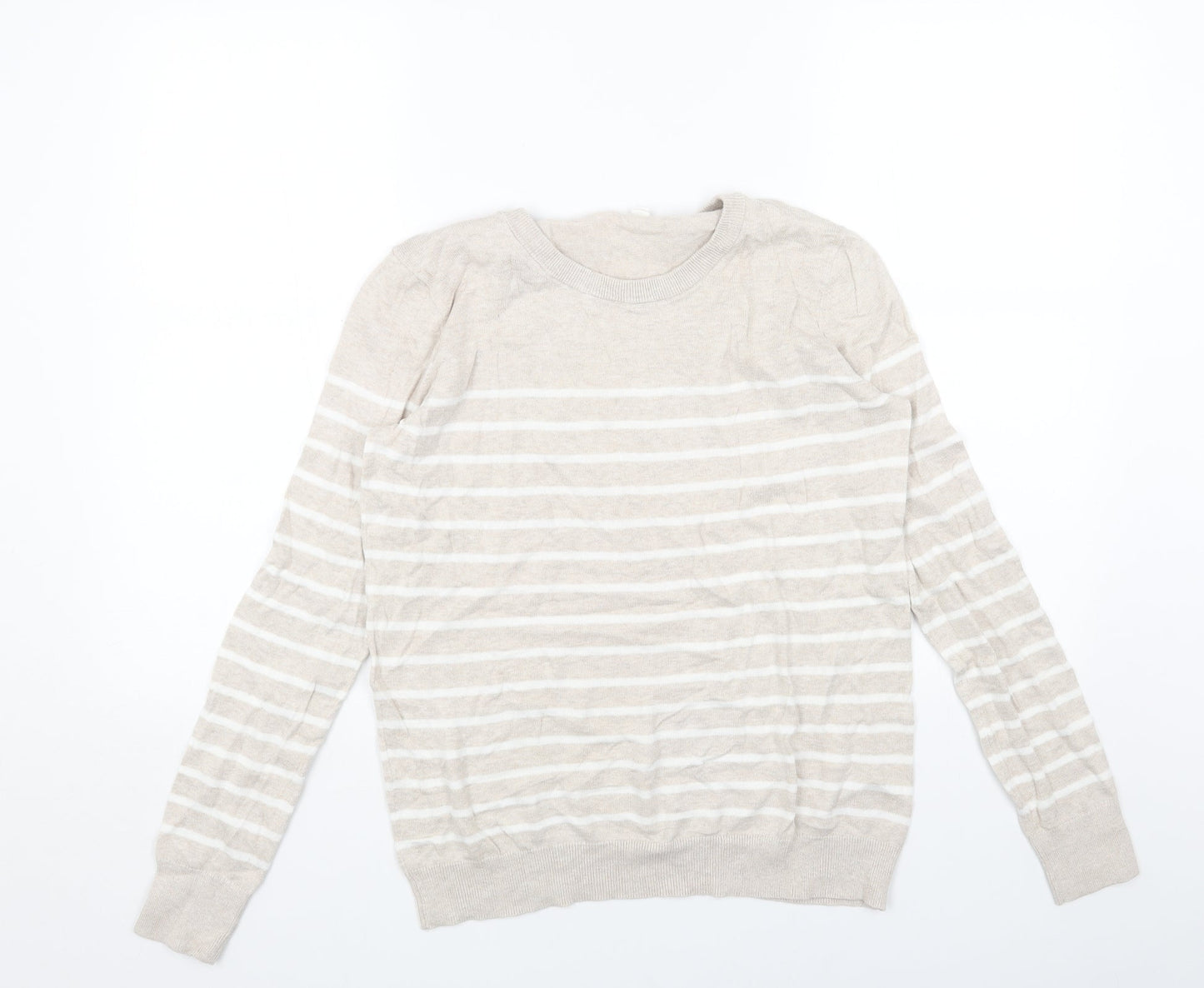 Gap Womens Beige Round Neck Striped Acrylic Pullover Jumper Size S