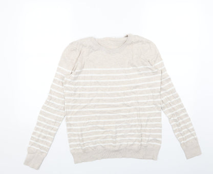Gap Womens Beige Round Neck Striped Acrylic Pullover Jumper Size S