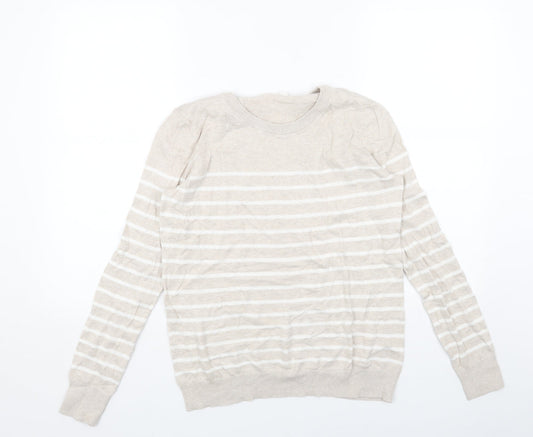 Gap Womens Beige Round Neck Striped Acrylic Pullover Jumper Size S