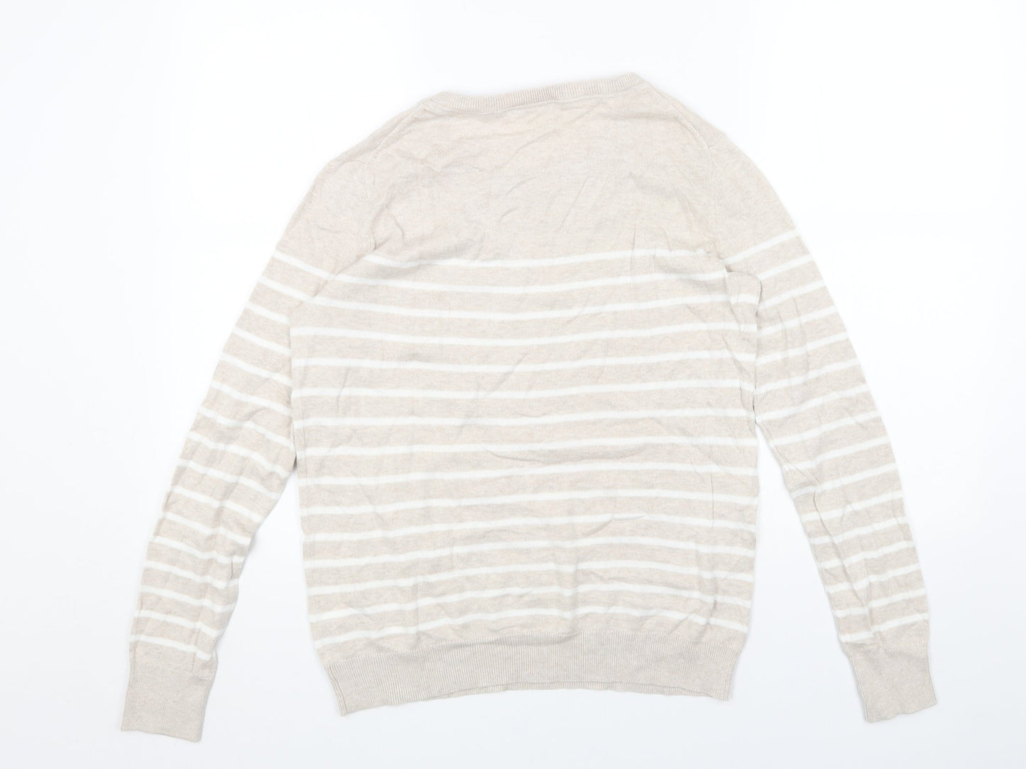 Gap Womens Beige Round Neck Striped Acrylic Pullover Jumper Size S