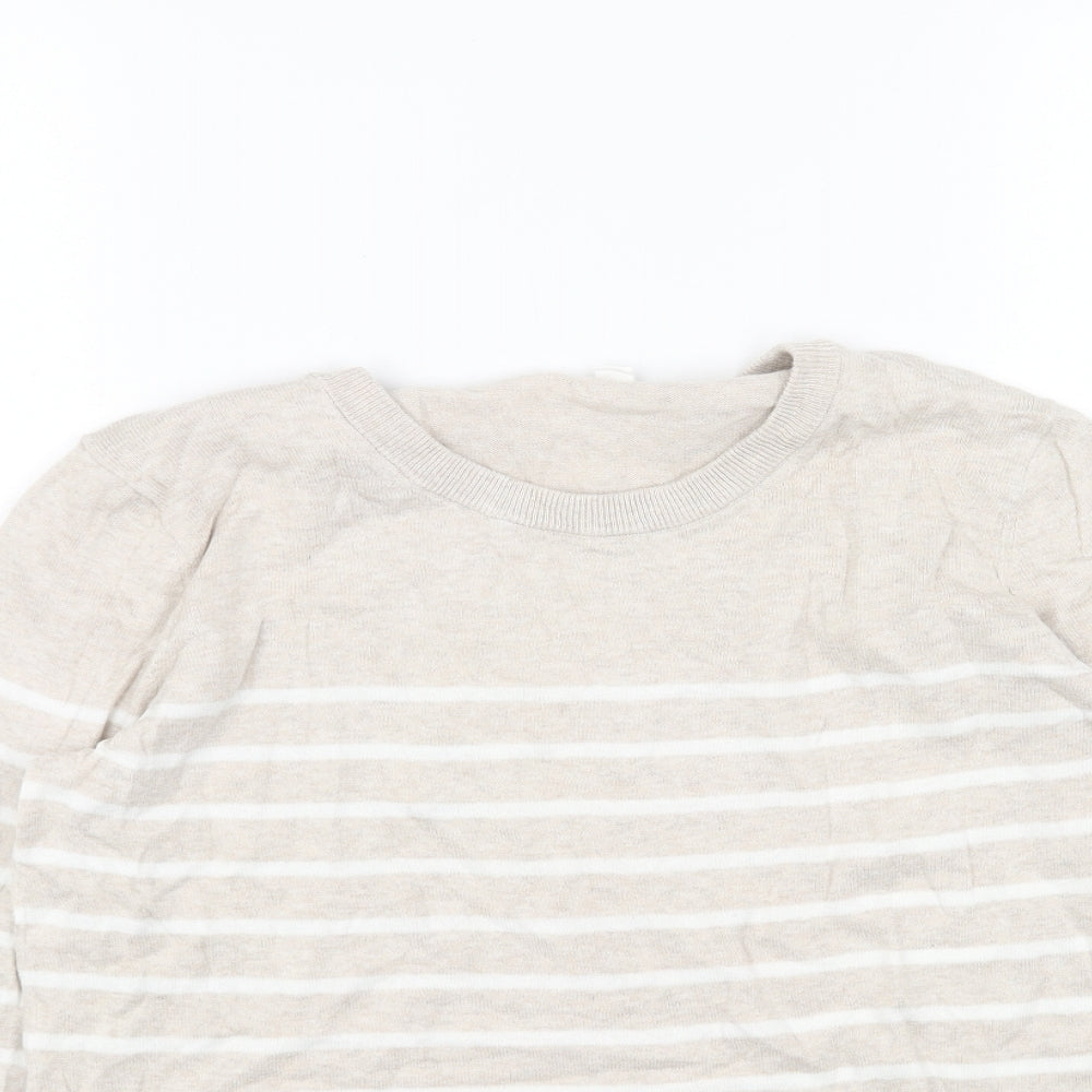 Gap Womens Beige Round Neck Striped Acrylic Pullover Jumper Size S