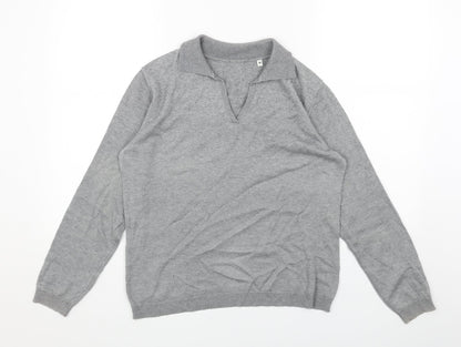 Preworn Mens Grey Cotton Polo Size M Collared Pullover