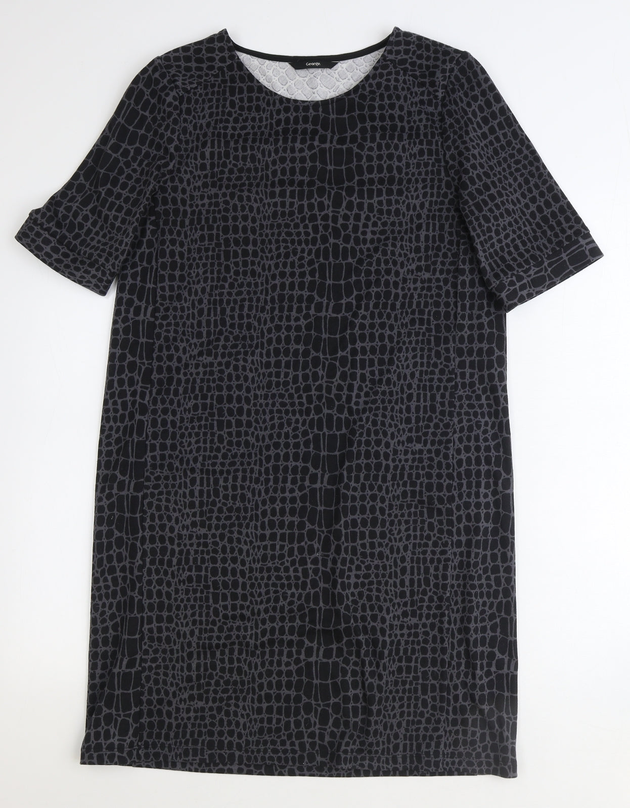 George Womens Black Animal Print Polyester A-Line Size 8 Round Neck Pullover - Crocodile Print