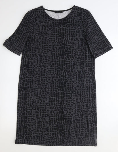 George Womens Black Animal Print Polyester A-Line Size 8 Round Neck Pullover - Crocodile Print