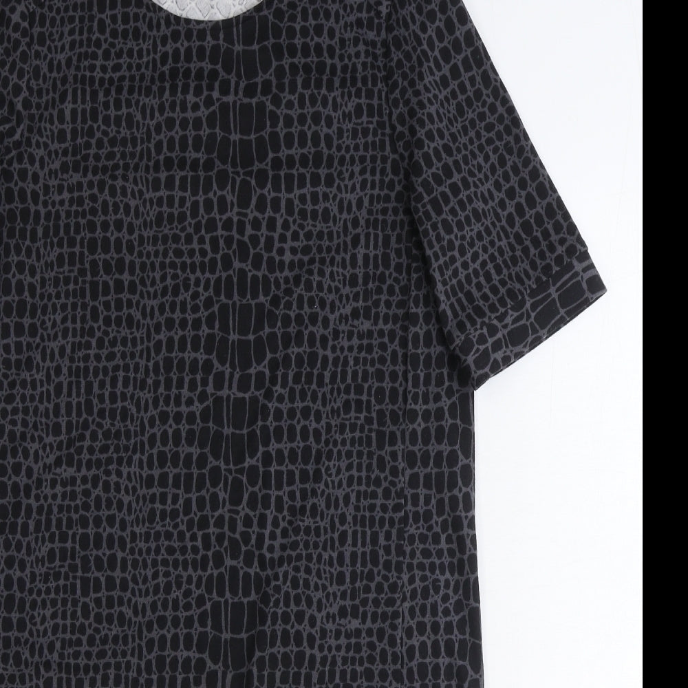 George Womens Black Animal Print Polyester A-Line Size 8 Round Neck Pullover - Crocodile Print