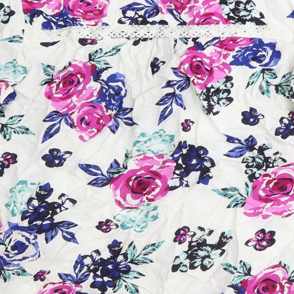 Bonmarché Womens White Floral Viscose Basic Button-Up Size 12 V-Neck