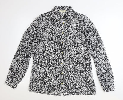 Papaya Womens Black Animal Print Polyester Basic Button-Up Size 12 Collared - Leopard Print