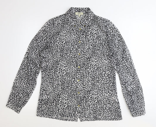 Papaya Womens Black Animal Print Polyester Basic Button-Up Size 12 Collared - Leopard Print