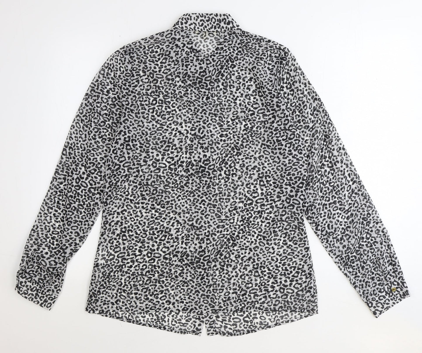 Papaya Womens Black Animal Print Polyester Basic Button-Up Size 12 Collared - Leopard Print