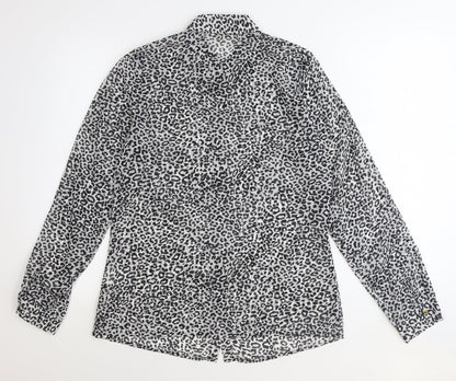 Papaya Womens Black Animal Print Polyester Basic Button-Up Size 12 Collared - Leopard Print