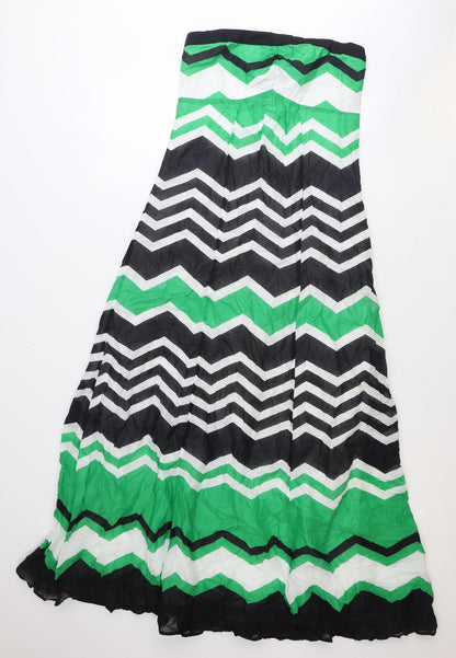 Monsoon Womens Green Geometric 100% Cotton Maxi Size 10 Off the Shoulder Zip