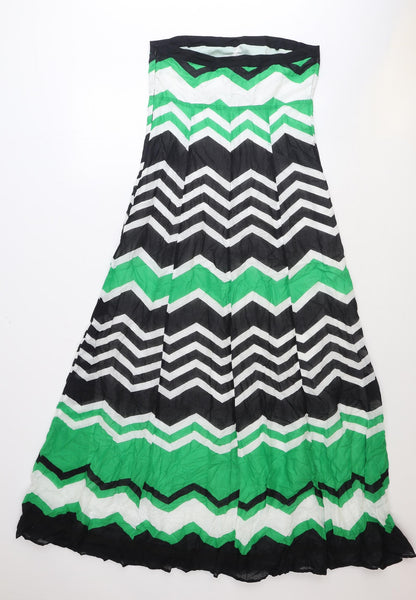 Monsoon Womens Green Geometric 100% Cotton Maxi Size 10 Off the Shoulder Zip