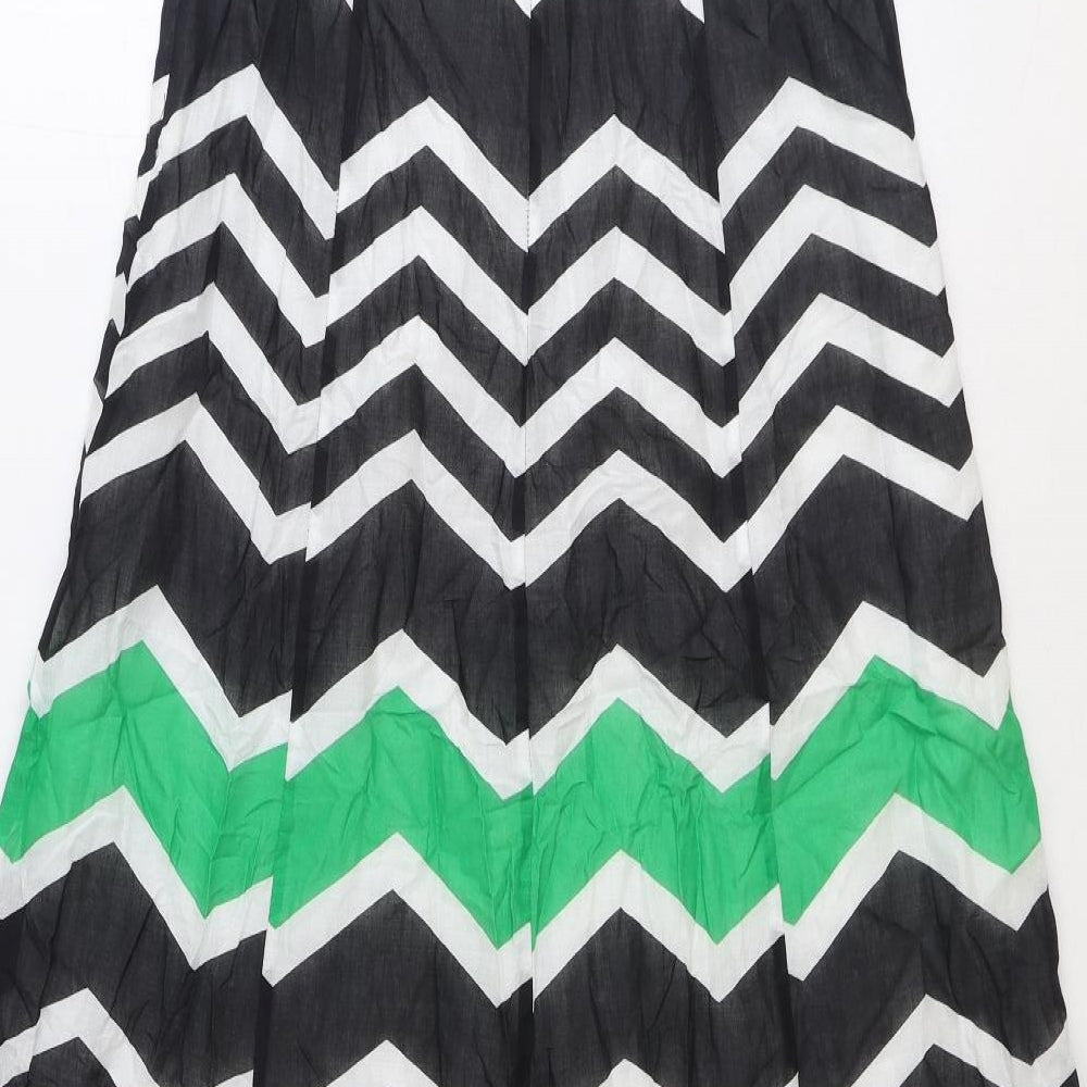 Monsoon Womens Green Geometric 100% Cotton Maxi Size 10 Off the Shoulder Zip