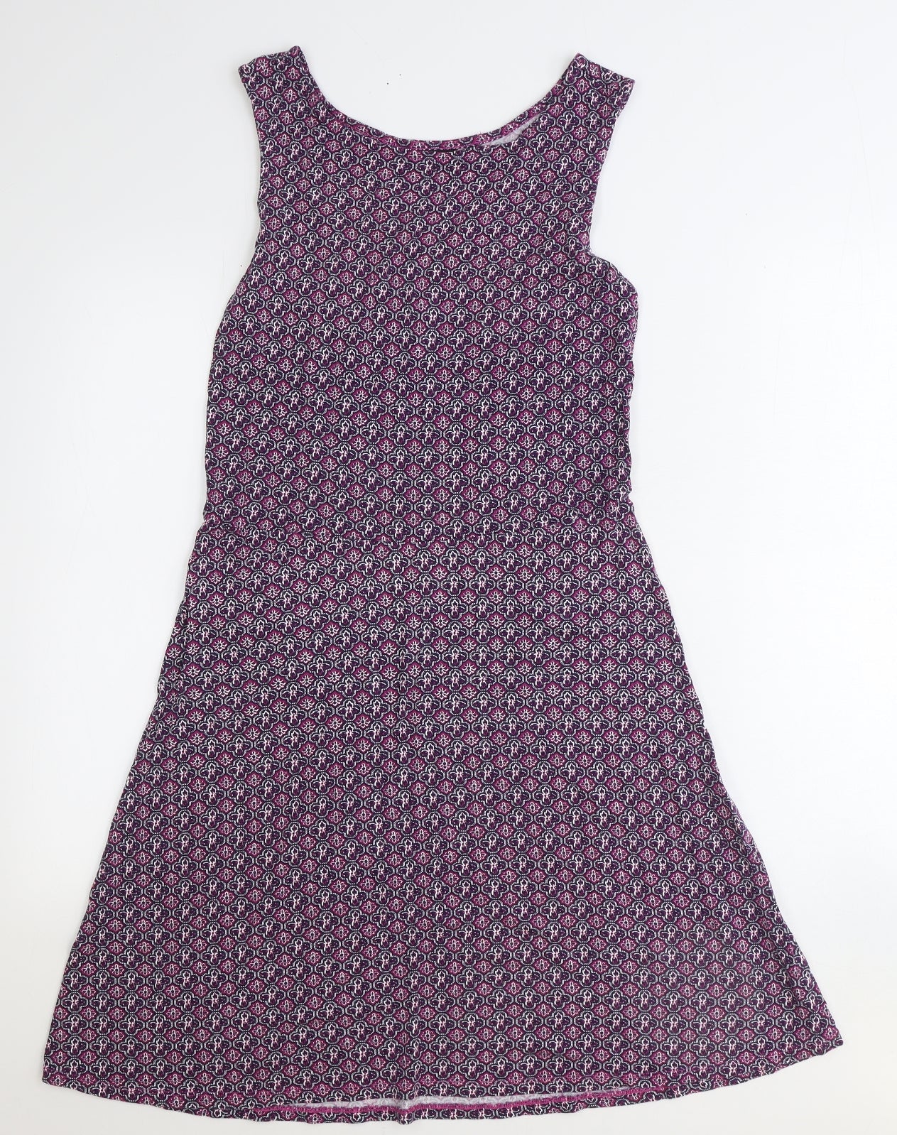 NEXT Womens Purple Geometric Viscose Fit & Flare Size 10 Round Neck Pullover