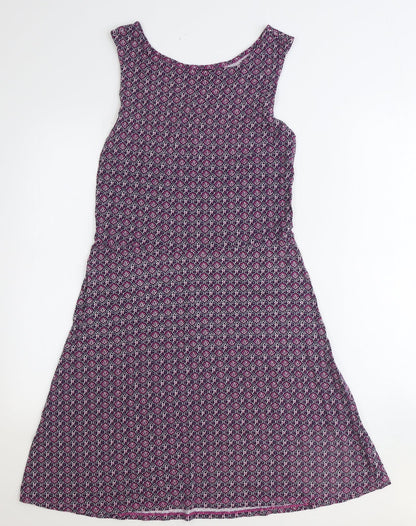 NEXT Womens Purple Geometric Viscose Fit & Flare Size 10 Round Neck Pullover