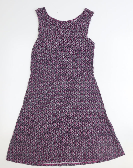 NEXT Womens Purple Geometric Viscose Fit & Flare Size 10 Round Neck Pullover