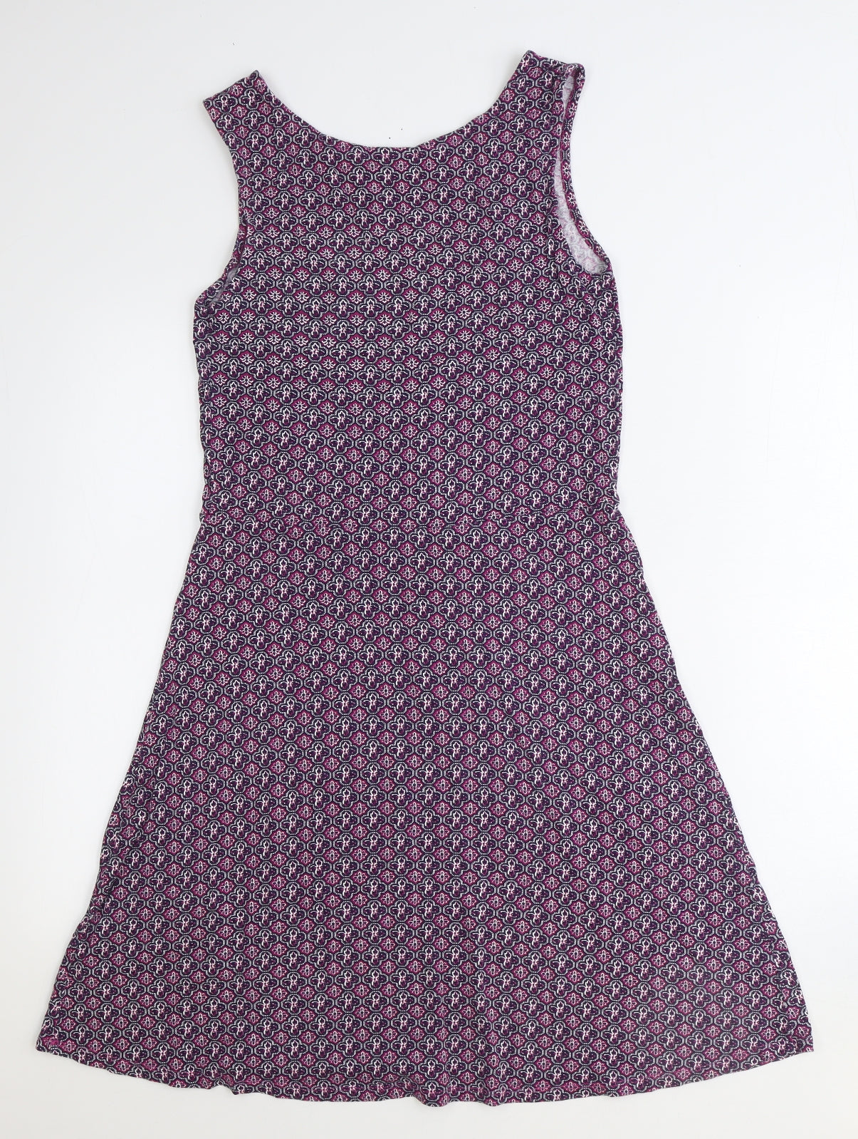 NEXT Womens Purple Geometric Viscose Fit & Flare Size 10 Round Neck Pullover