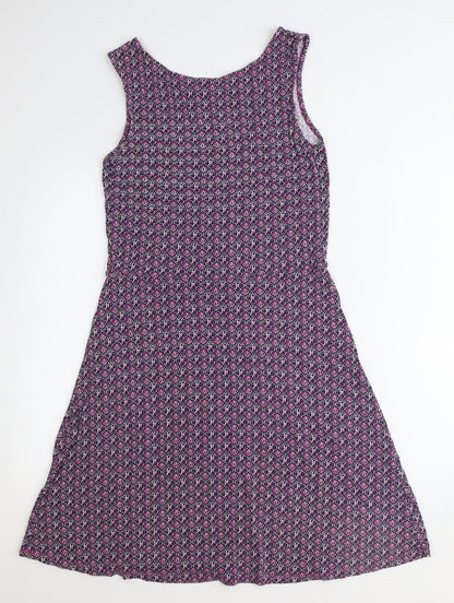 NEXT Womens Purple Geometric Viscose Fit & Flare Size 10 Round Neck Pullover