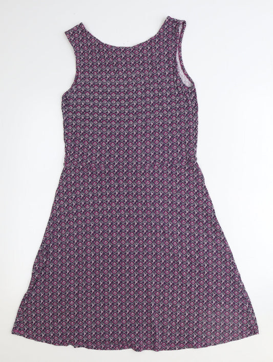 NEXT Womens Purple Geometric Viscose Fit & Flare Size 10 Round Neck Pullover