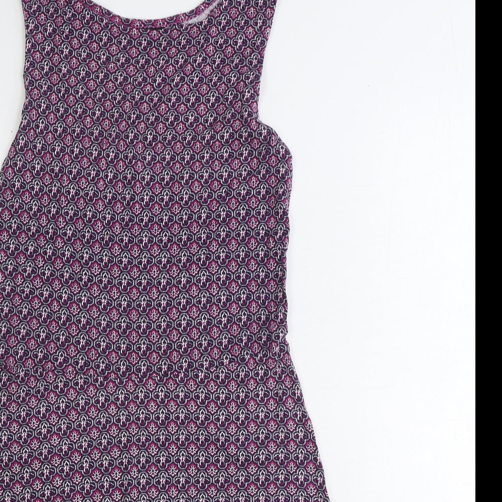 NEXT Womens Purple Geometric Viscose Fit & Flare Size 10 Round Neck Pullover