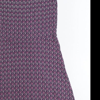 NEXT Womens Purple Geometric Viscose Fit & Flare Size 10 Round Neck Pullover