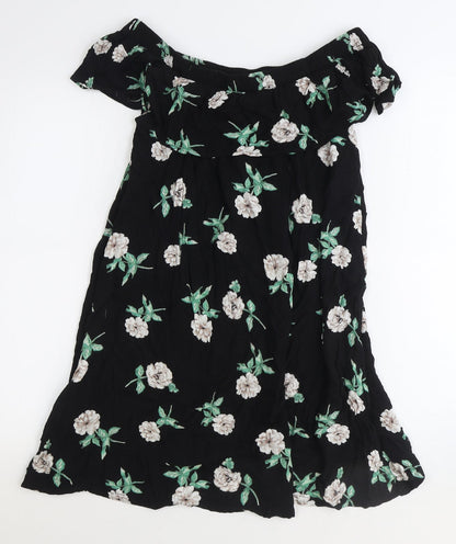 Dorothy Perkins Womens Black Floral Polyester Trapeze & Swing Size 10 Off the Shoulder Pullover